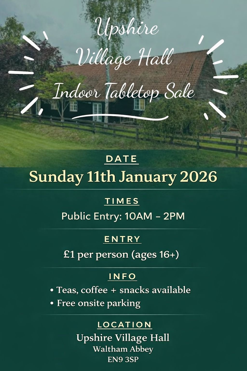 Upshire Village Hall Table Top Sale